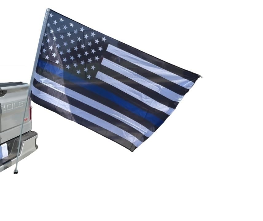 Bandera tipo látigo de 6 pies para Silverado, Sierra, Raptor, Tacoma, Tundra, flexible, línea azul de EE. UU., policía
