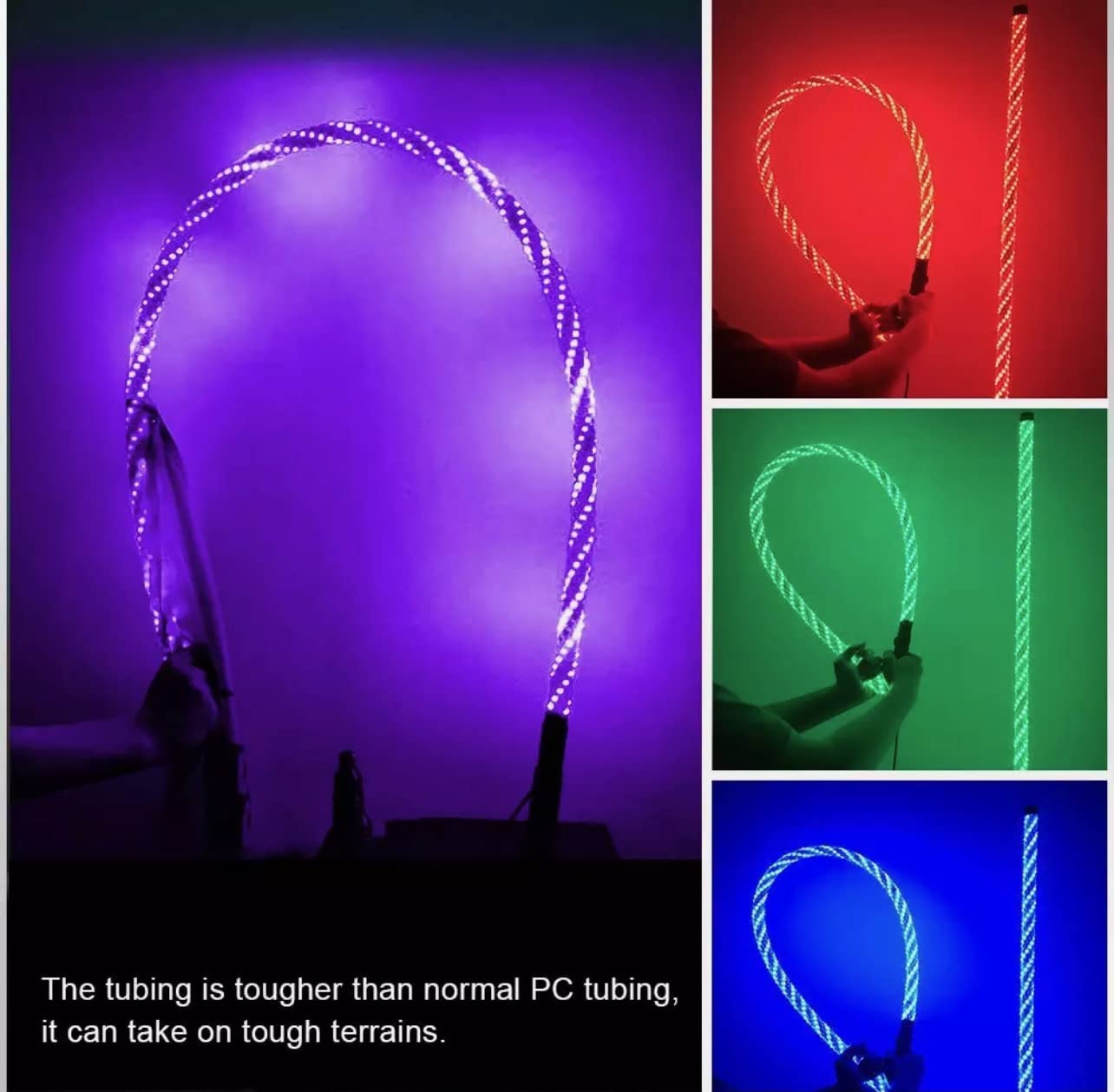 2 piezas de luces LED tipo látigo de 6 pies, base de liberación rápida para mástil de bandera y antena para ATV UTV RGB