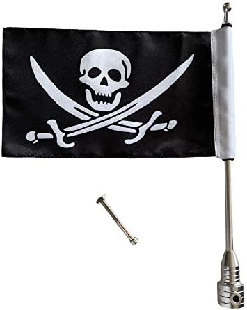 JLP Motorcycle Bike Pirate Flag Flagpole Rear Luggage Mount Universal