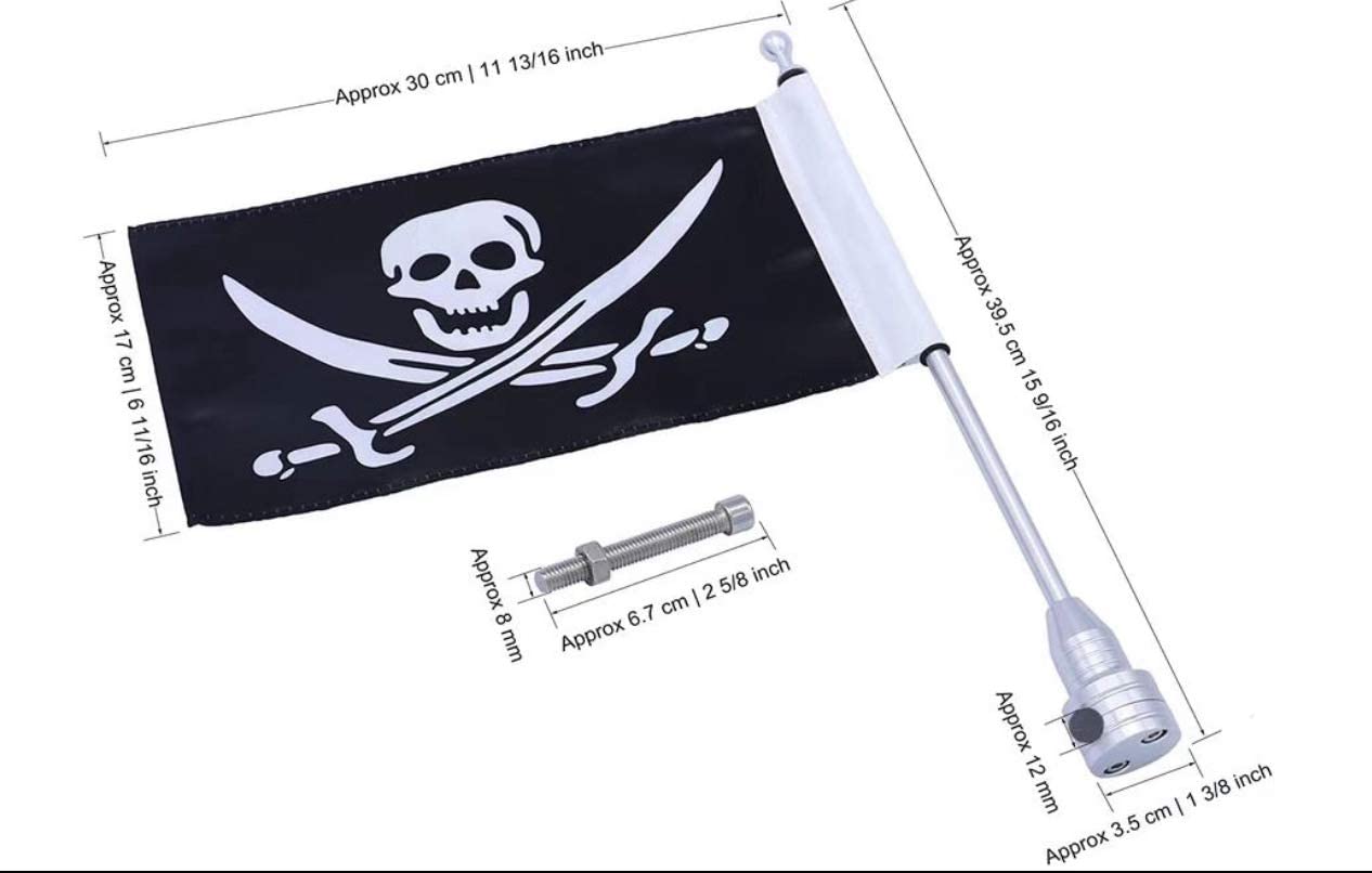 JLP Motorcycle Bike Pirate Flag Flagpole Rear Luggage Mount Universal