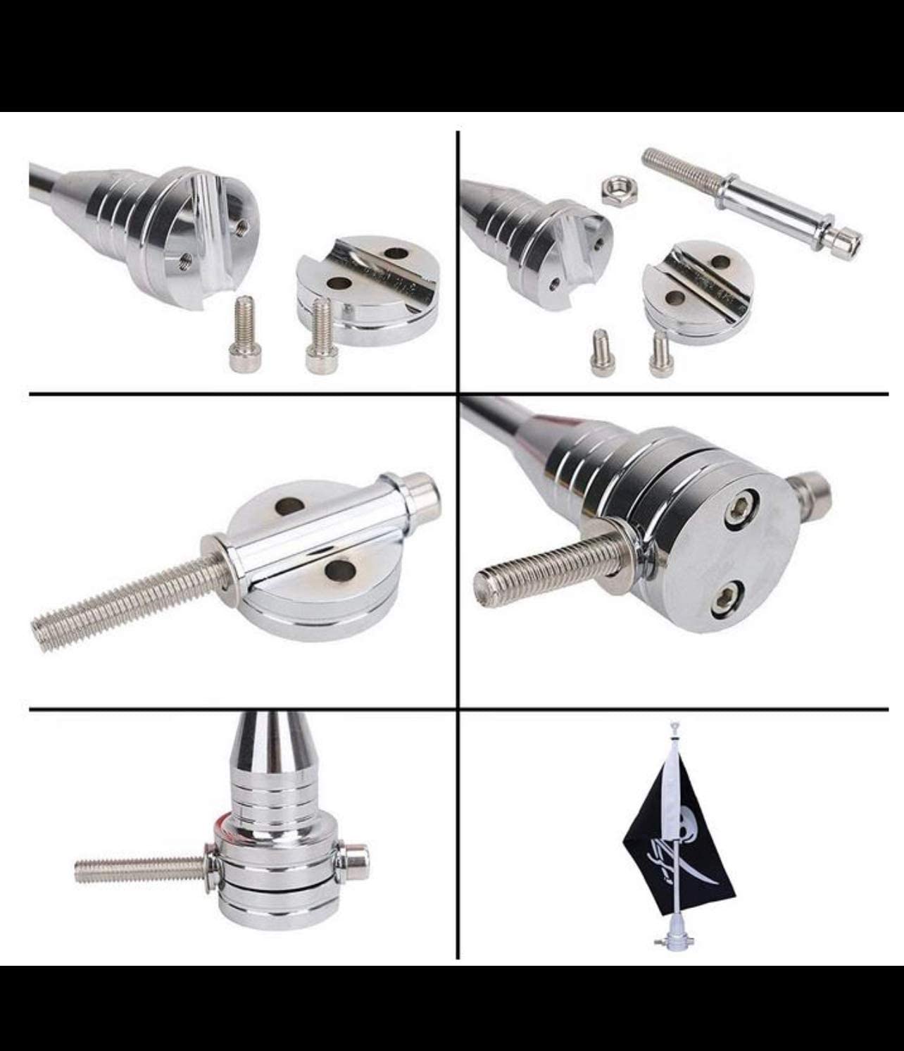 JLP Motorcycle Bike Pirate Flag Flagpole Rear Luggage Mount Universal