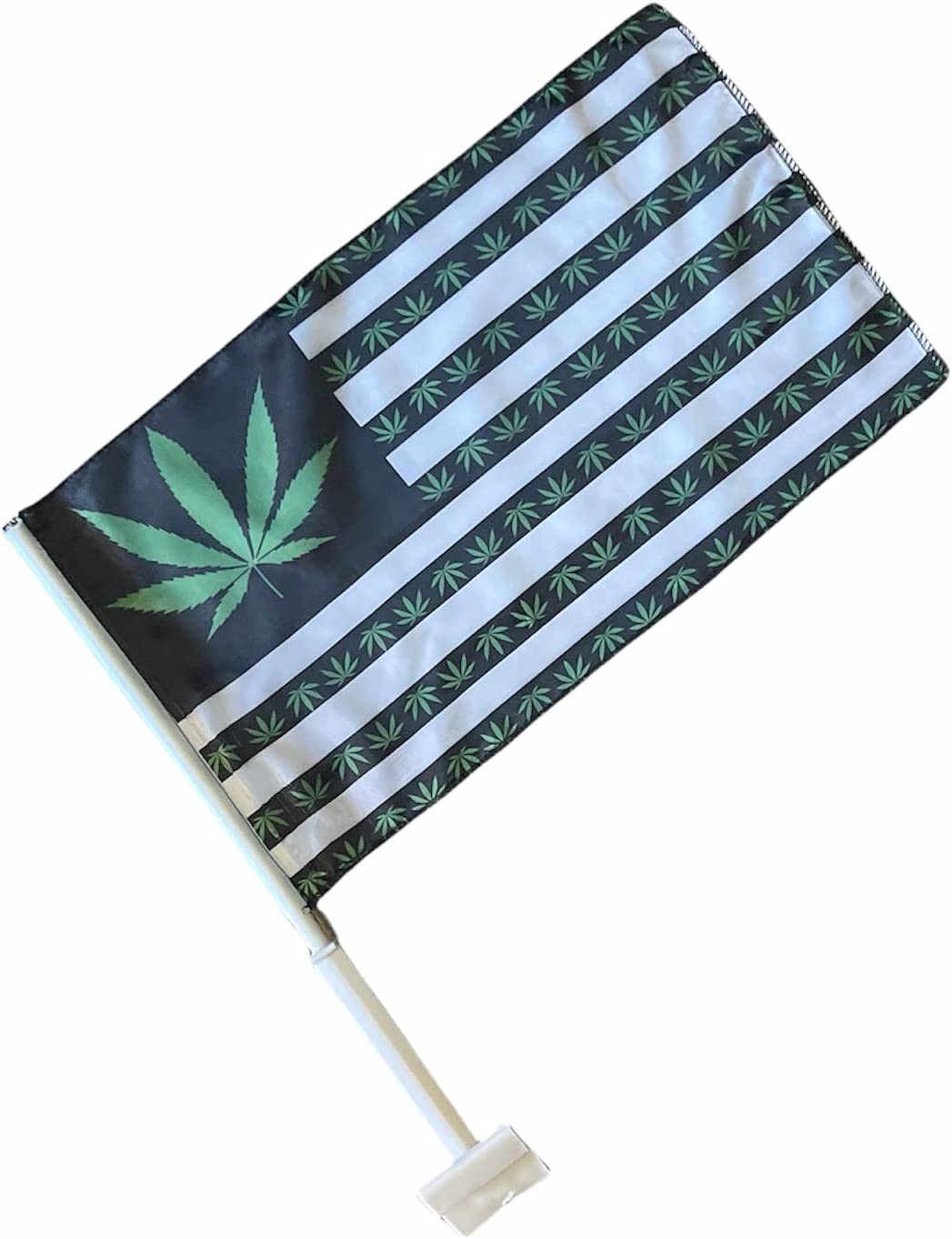 Ford Dodge Chrysler GMC Nissan Toyota Clip on Window Flag Weed Mary Jane Marijuana