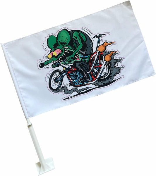 Ford Dodge Chrysler GMC Nissan Toyota Clip on Window Flag Rat Fink