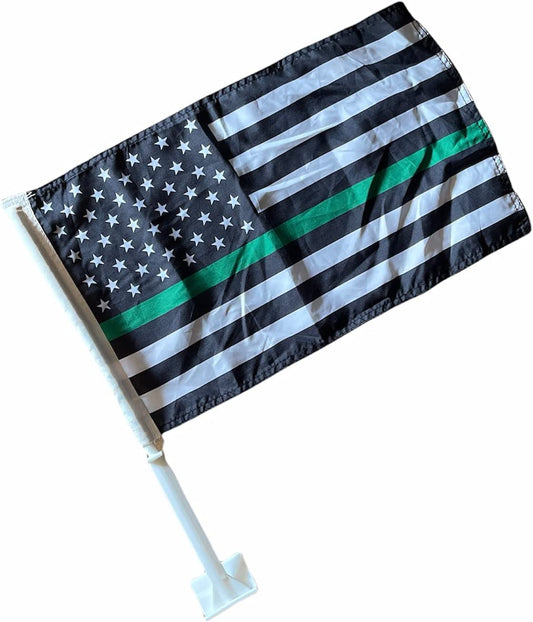 Ford Dodge Chrysler GMC Nissan Toyota Clip on Window Flag USA Army Green Line