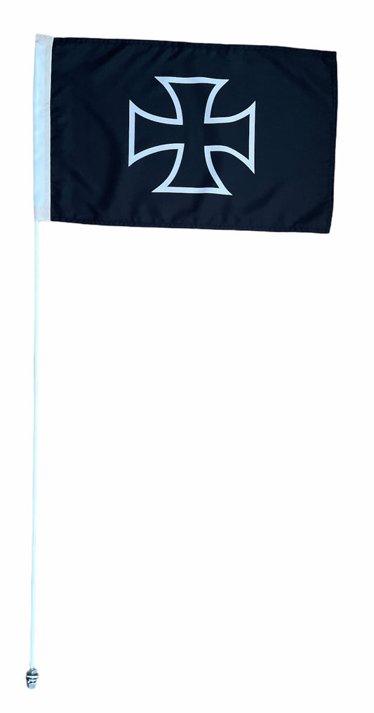 JLP 6 Ft Tall 1/4 inch Pole 19 x 12 Whip Flag Glamis Dune Iron Cross Black