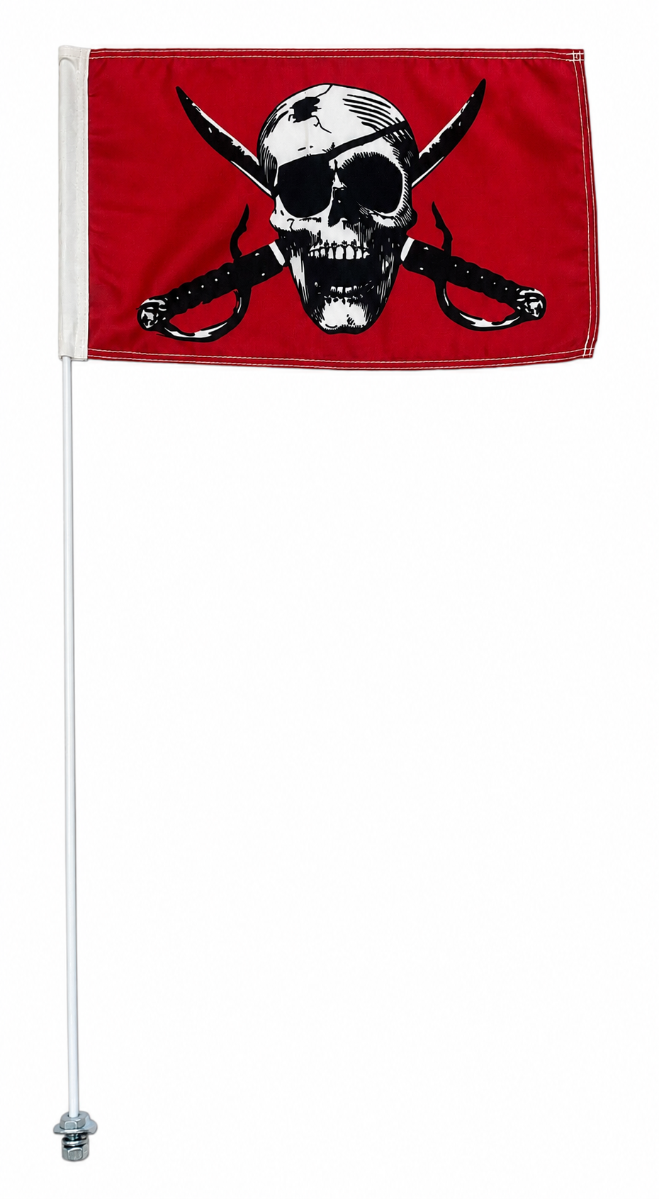 JLP 3.5 Ft Tall 1/4 In Pole 19x12 n Flag Whip ATV Off Road Red Pirate