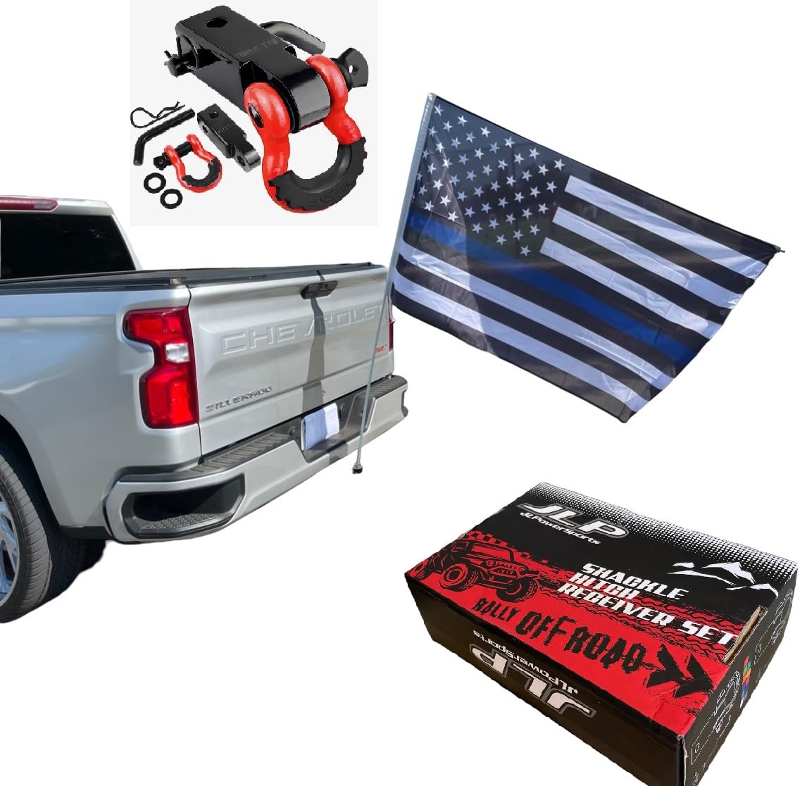 Trailer Hitch Mount Whip Flag Flexible Wildcat Razr Teryx Rhino Big Red Mule USA Blue Line