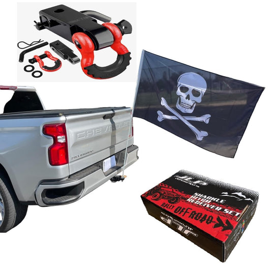 JLP Trailer Hitch Mount Whip Flag Silverado Sierra Raptor Tacoma Tundra Flexible Pirate, Red