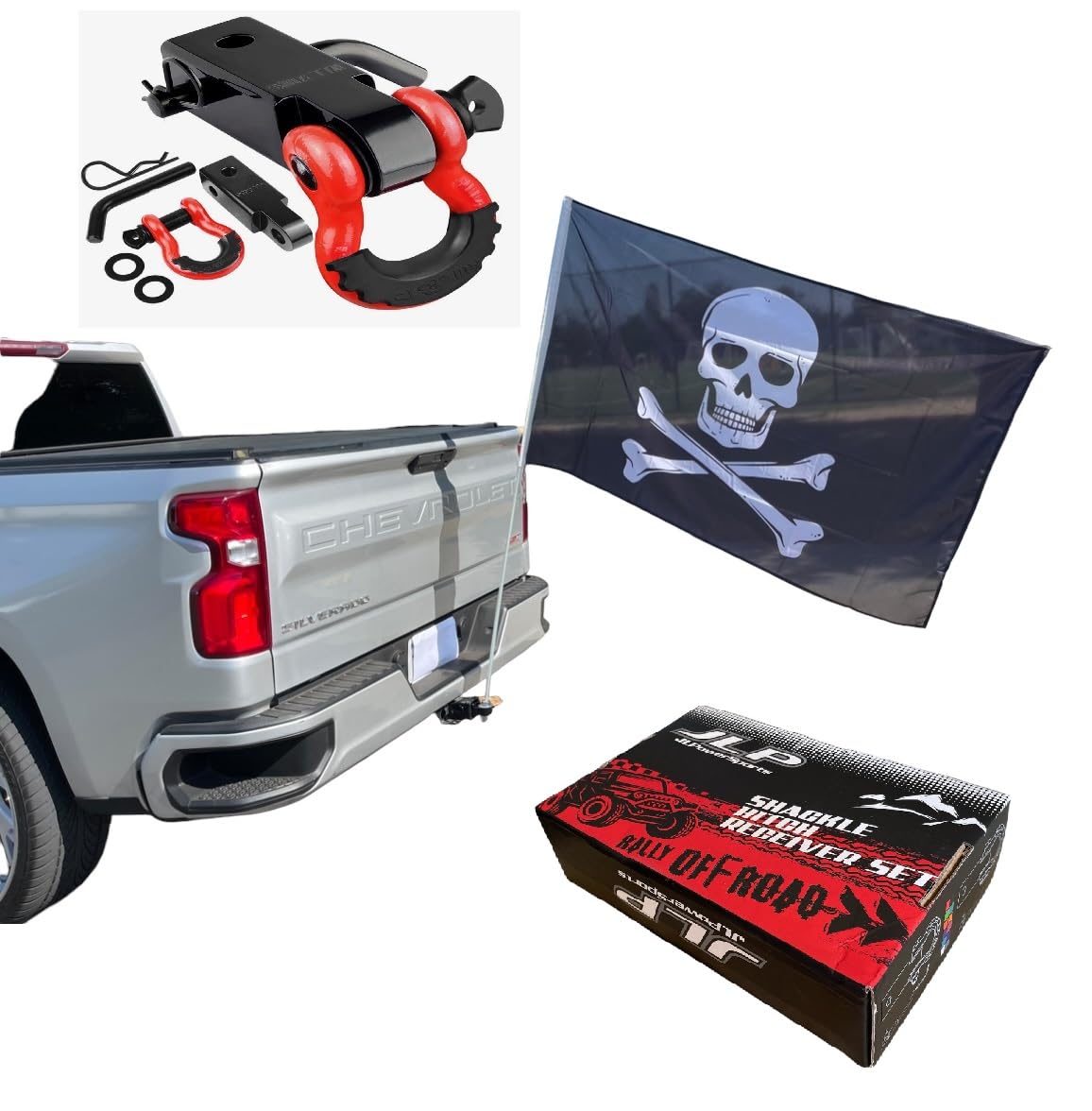 Trailer Hitch Mount Whip Flag Silverado Sierra Raptor Tacoma Tundra Flexible Pirate