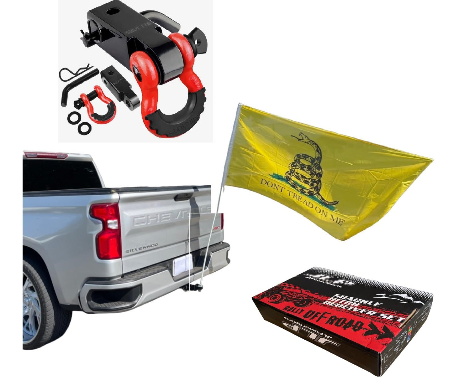 Trailer Hitch Mount Whip Flag Flexible Raptor TRX KFZ LTZ Banshee YFZ RZR Dont Tread On Me