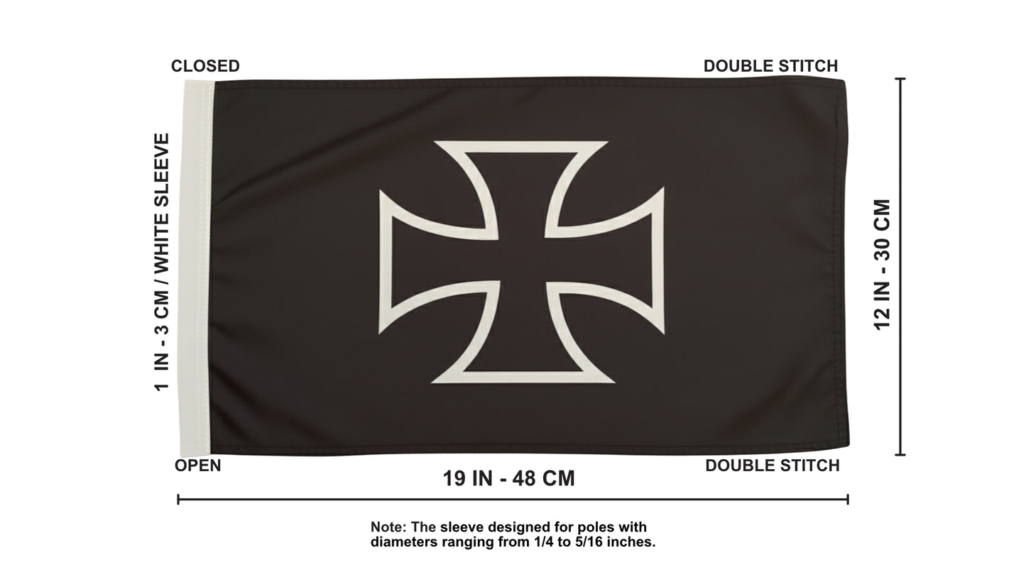 JLP 6 Ft Tall 1/4 inch Pole 19 x 12 Whip Flag Glamis Dune Iron Cross Black