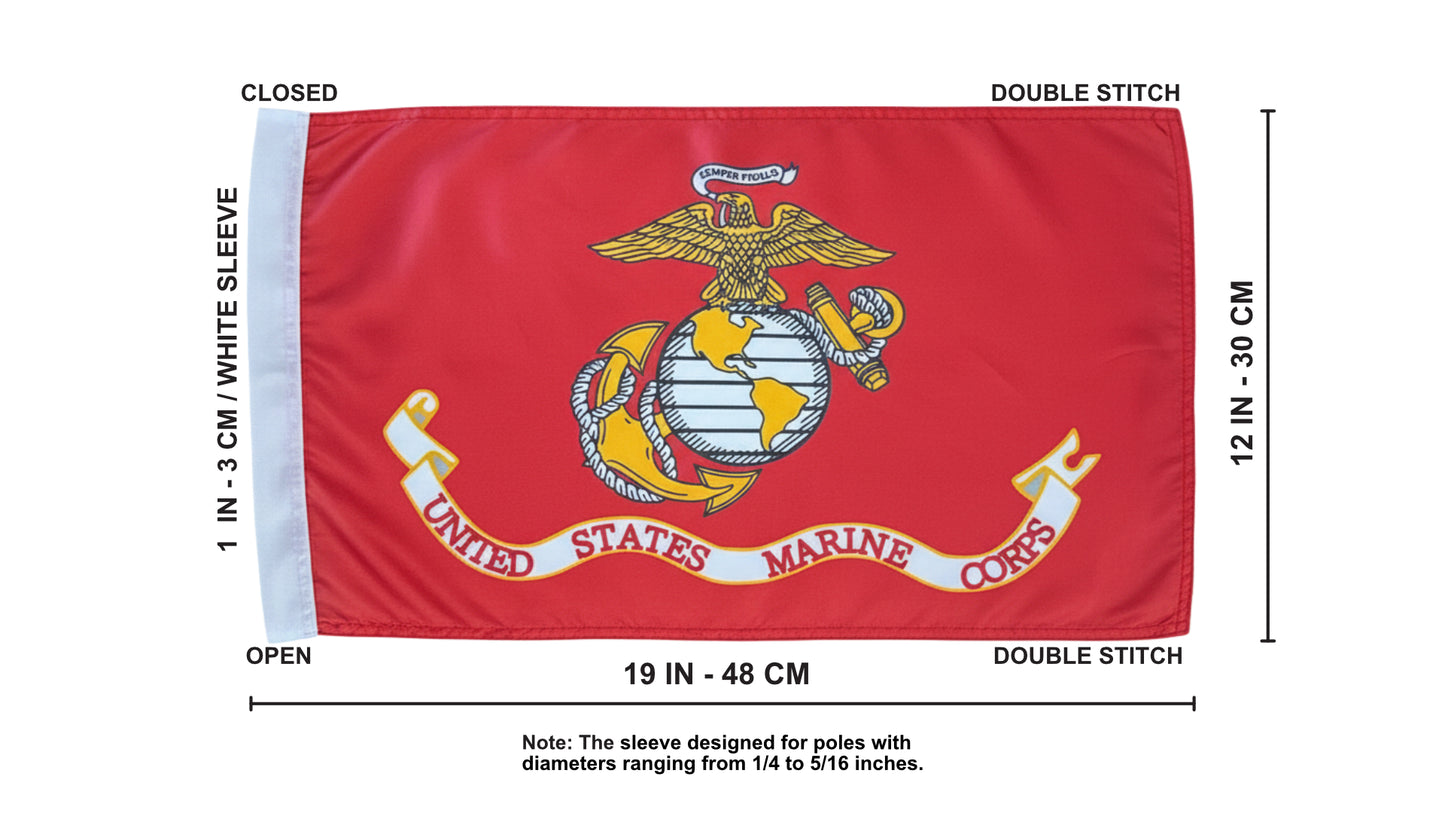 JLP 3.5 Ft Tall 1/4 in Pole 19x12 In Flag Whip Flexible ATV Glamis Dunes Marines