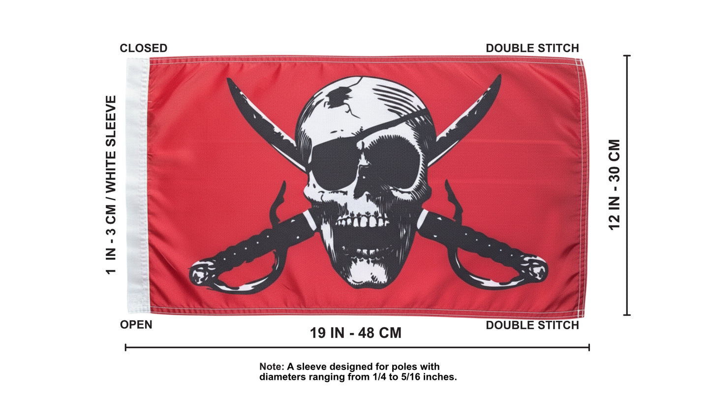 JLP 3.5 Ft Tall 1/4 In Pole 19x12 n Flag Whip ATV Off Road Red Pirate
