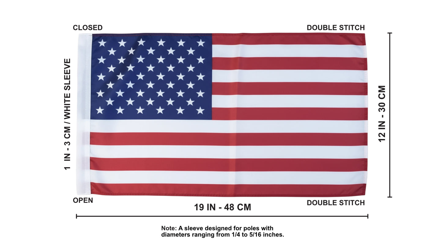 JLP 6 Ft Tall 1/4 In Pole 19x12 Whip Flag USA Made In America