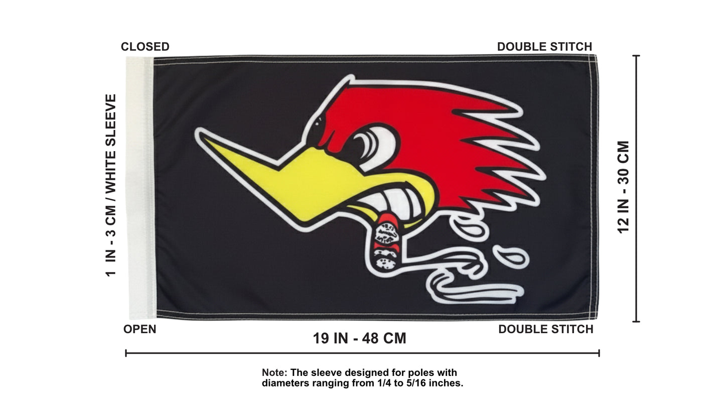 JLP 6 Ft Tall 1/4 In Pole 19x12 Whip Flag Woody Woodpecker ATV Sand Sports