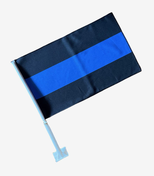 SUMINISTROS PARA CONCESIONARIOS DE AUTOMÓVILES Venta de banderas con clip para ventanillas de autos Línea Azul Policía