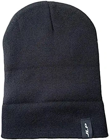 Solid JLP Beanie Hat Ski Cap Skull Knit Cuff Warm Slouchy Unisex Black