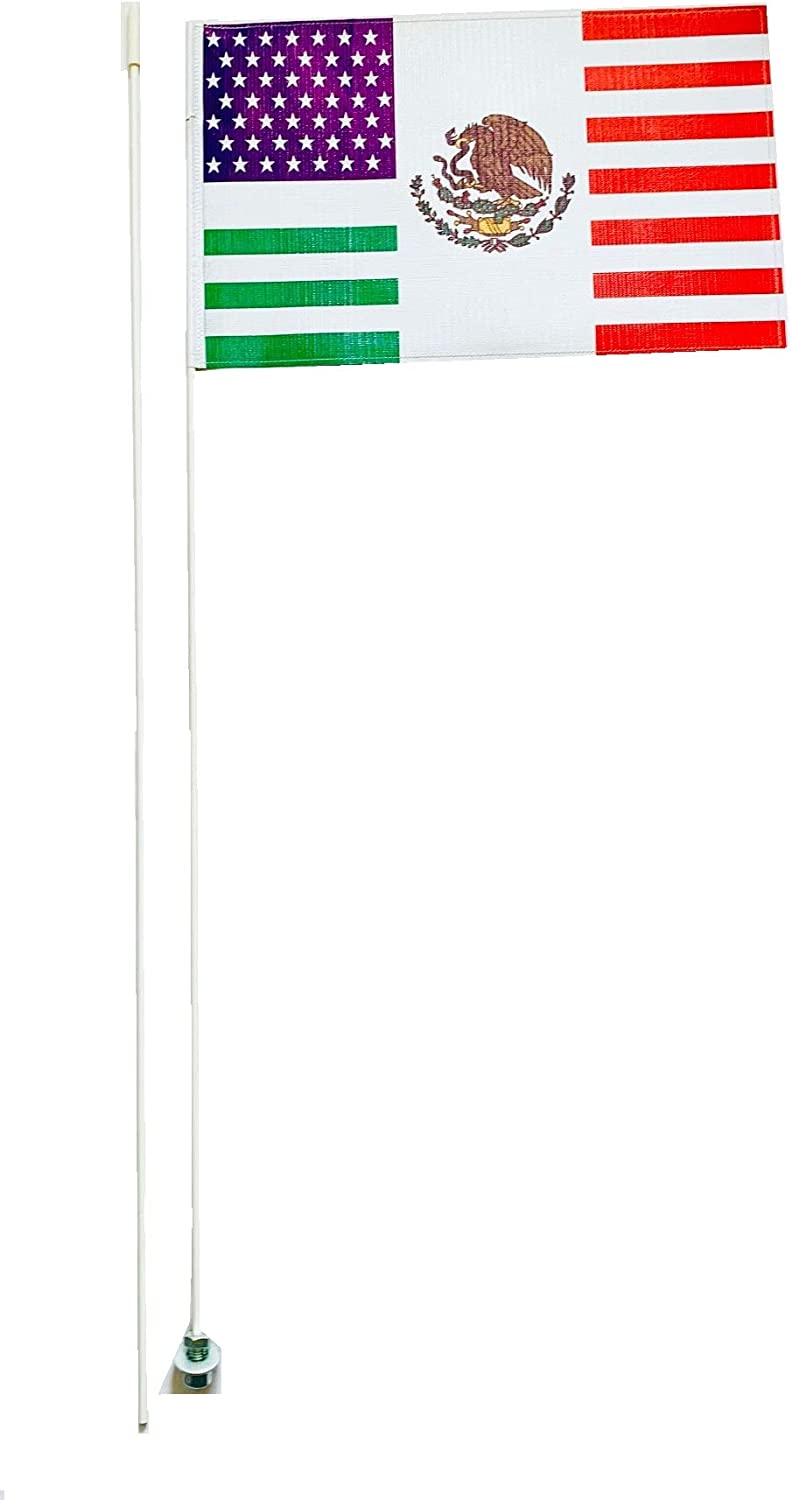 JLP Silverado Raptor Tacoma Tundra 2 Part 7' Whip Heavy Duty Flag USA Mexico Friendship