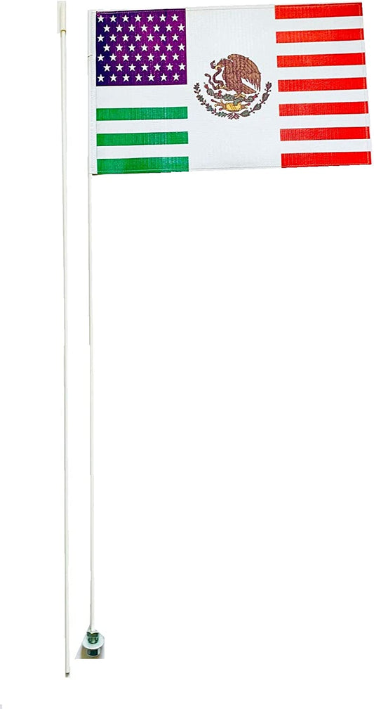 JLP Silverado Raptor Tacoma Tundra 2 Part 7' Whip Heavy Duty Flag USA Mexico Friendship