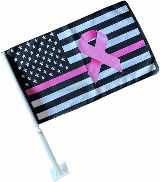 Bandera con clip para ventanilla de coche de JLP en color rosa para apoyar el cáncer de mama, color negro