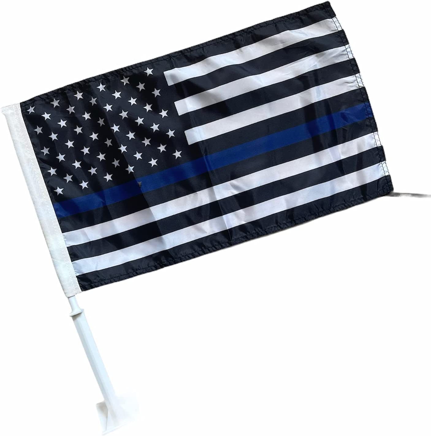 Car Window Clip on Flag Blue Line Police