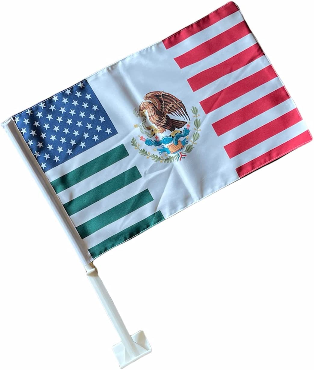 Car Window Clip on Flag USA Mexico Friendship