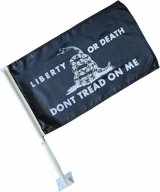 Ford Dodge Chrysler GMC Nissan Toyota Clip on Window Flag Liberty or Death Dont Tread on Me